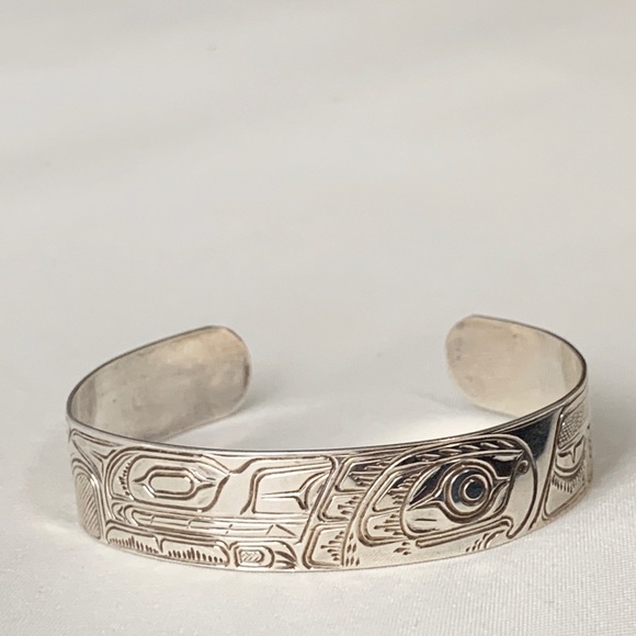 Native Jewelry - Haida West Native Eagle Sterling Silver Cuff Si…